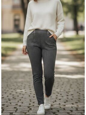 Amanda Green Black & White Houndstooth Zip Pocket Pull-On Pants Size Medium (M)